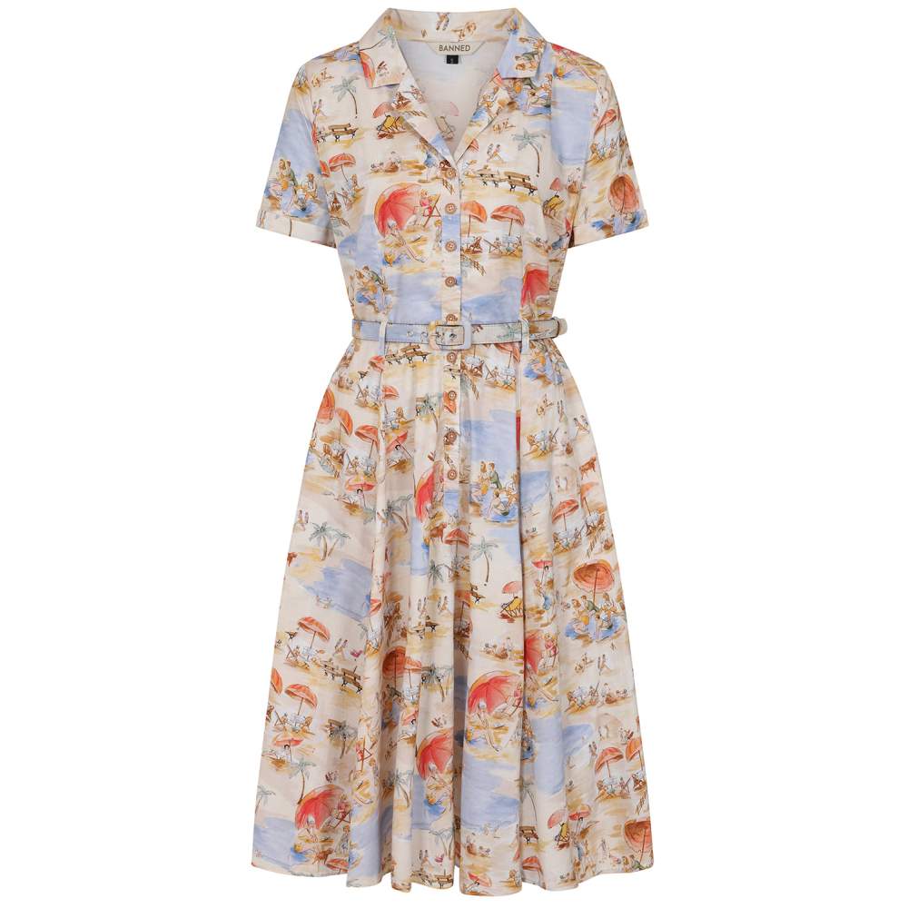 Banned - Bella Retro Beach Flare dress - Cream